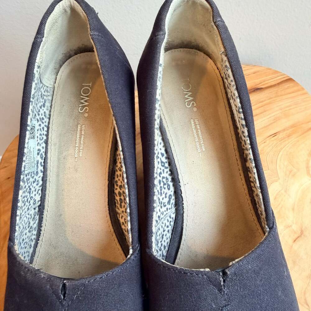 Toms Michelle Black Canvas Espadrille Peep Toe Wedge Sandals Size 9.5 - Picture 6 of 7
